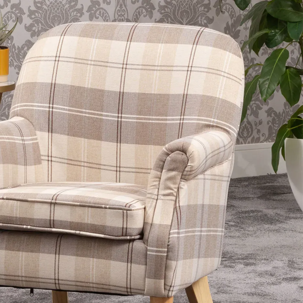Candia Armchair with Removable Cushion - Cream, Chequered Fabric