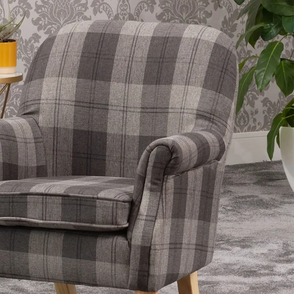 Candia Armchair with Removable Cushion - Grey, Chequered Fabric