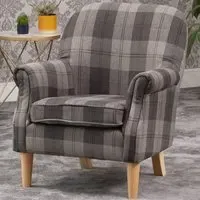 Candia Armchair with Removable Cushion - Grey, Chequered Fabric