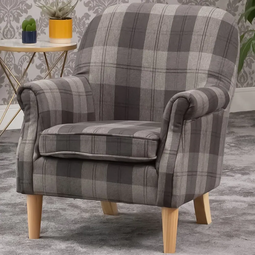 Candia Armchair with Removable Cushion - Grey, Chequered Fabric