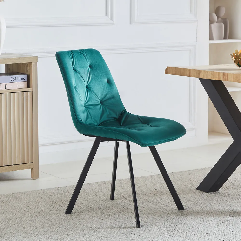 Caprile Set of 2 Dining Chairs - Green, Velvet