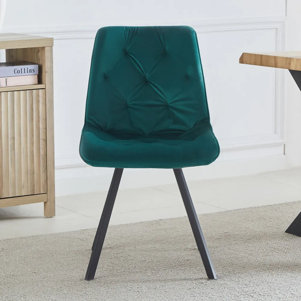Caprile Set of 2 Dining Chairs - Green, Velvet
