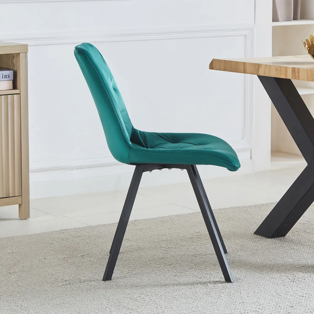 Caprile Set of 2 Dining Chairs - Green, Velvet