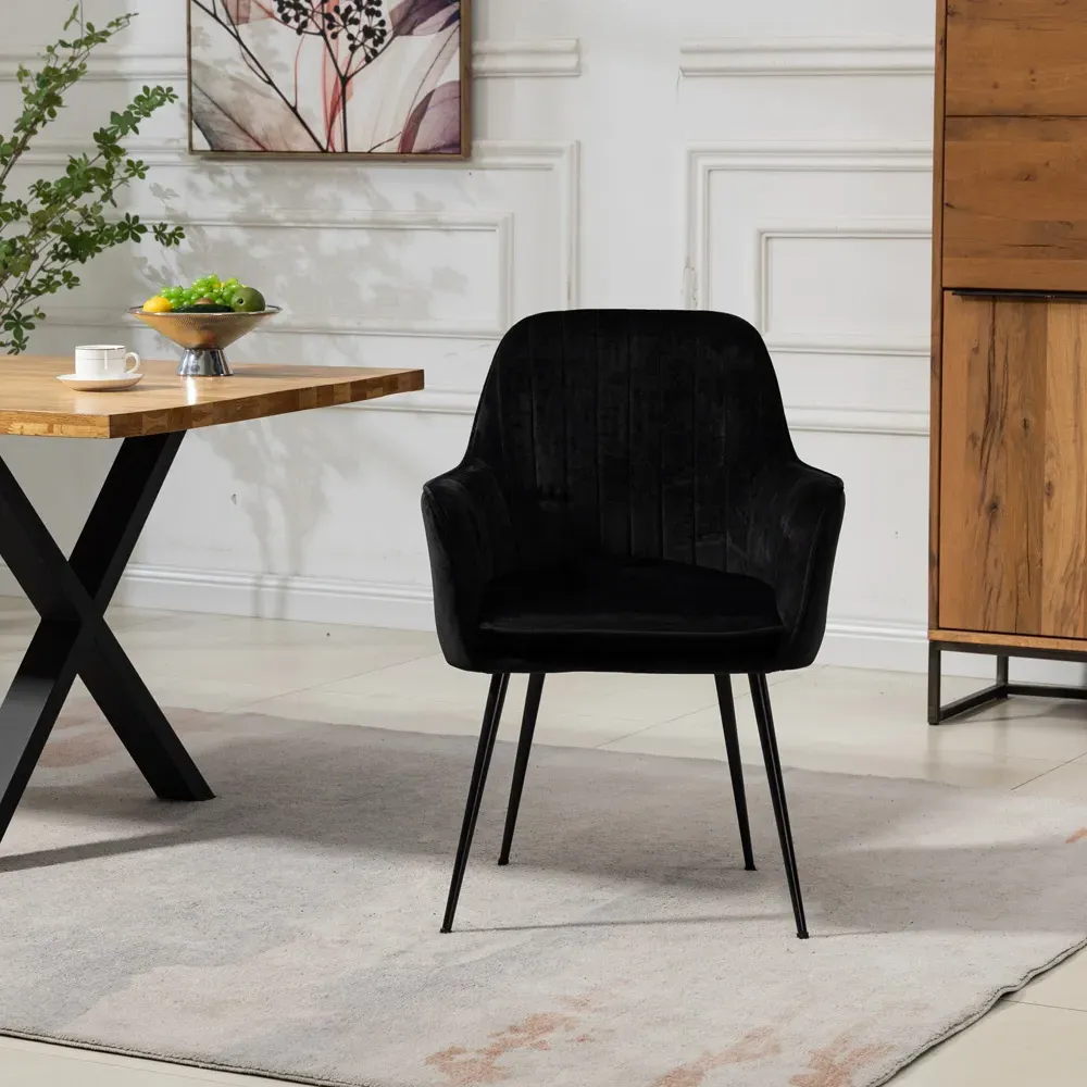 Carrara Set of 2 Dining Chairs - Black, Velvet