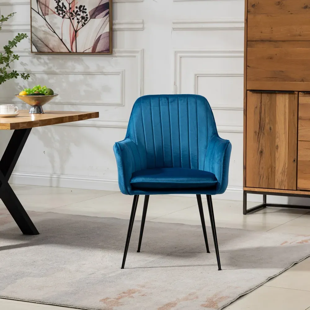 Carrara Set of 2 Dining Chairs - Blue, Velvet
