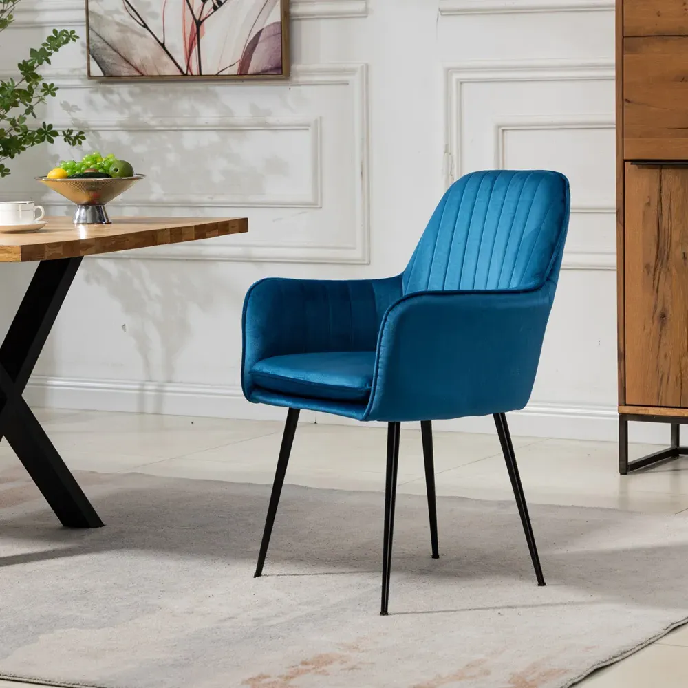 Carrara Set of 2 Dining Chairs - Blue, Velvet