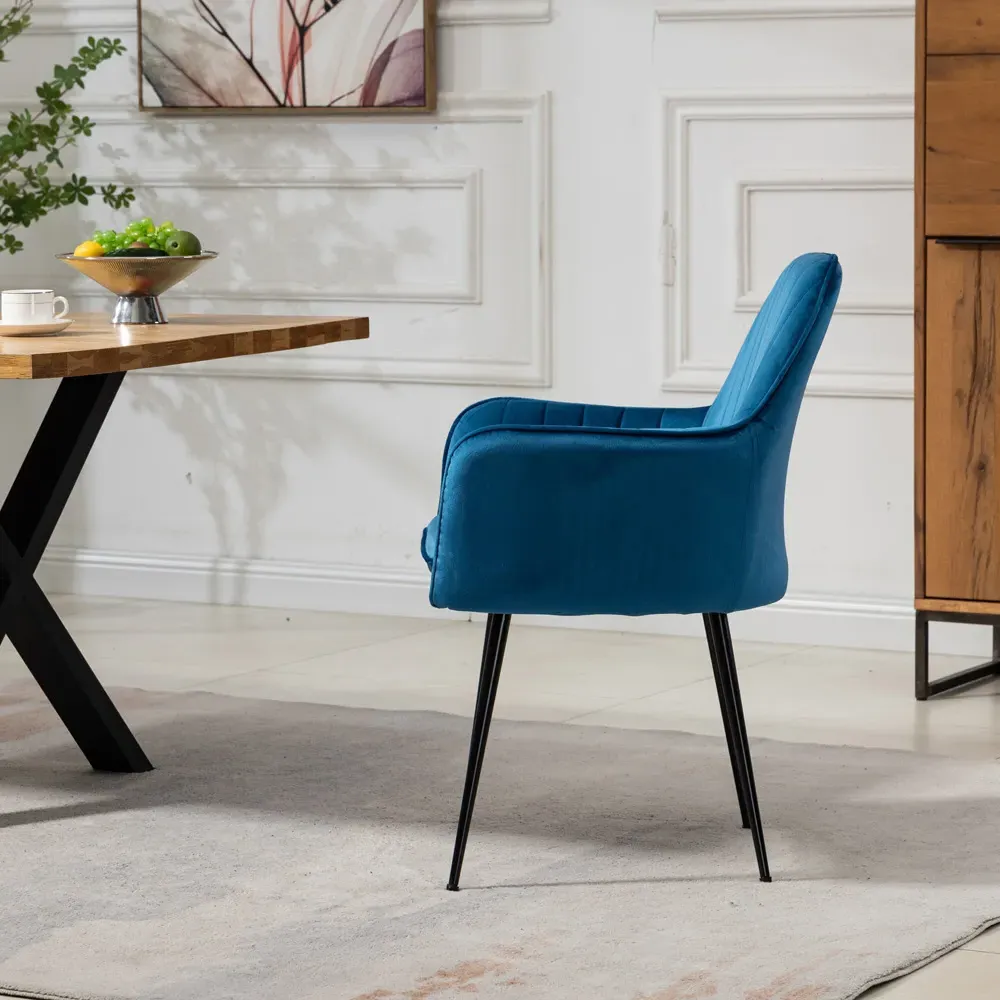 Carrara Set of 2 Dining Chairs - Blue, Velvet