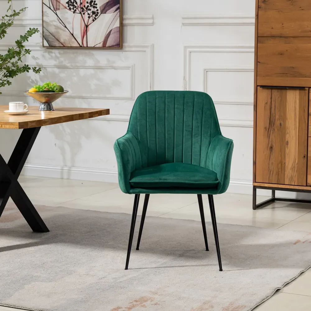 Carrara Set of 2 Dining Chairs - Green, Velvet