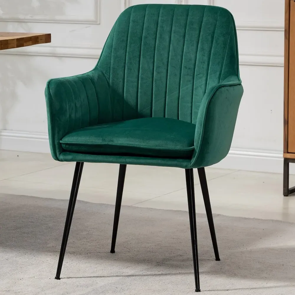 Carrara Set of 2 Dining Chairs - Green, Velvet
