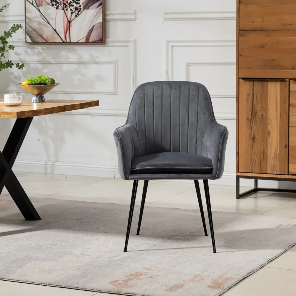 Carrara Set of 2 Dining Chairs - Grey, Velvet