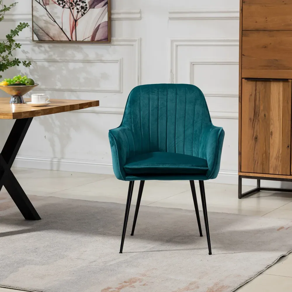Carrara Set of 2 Dining Chairs - Teal, Velvet