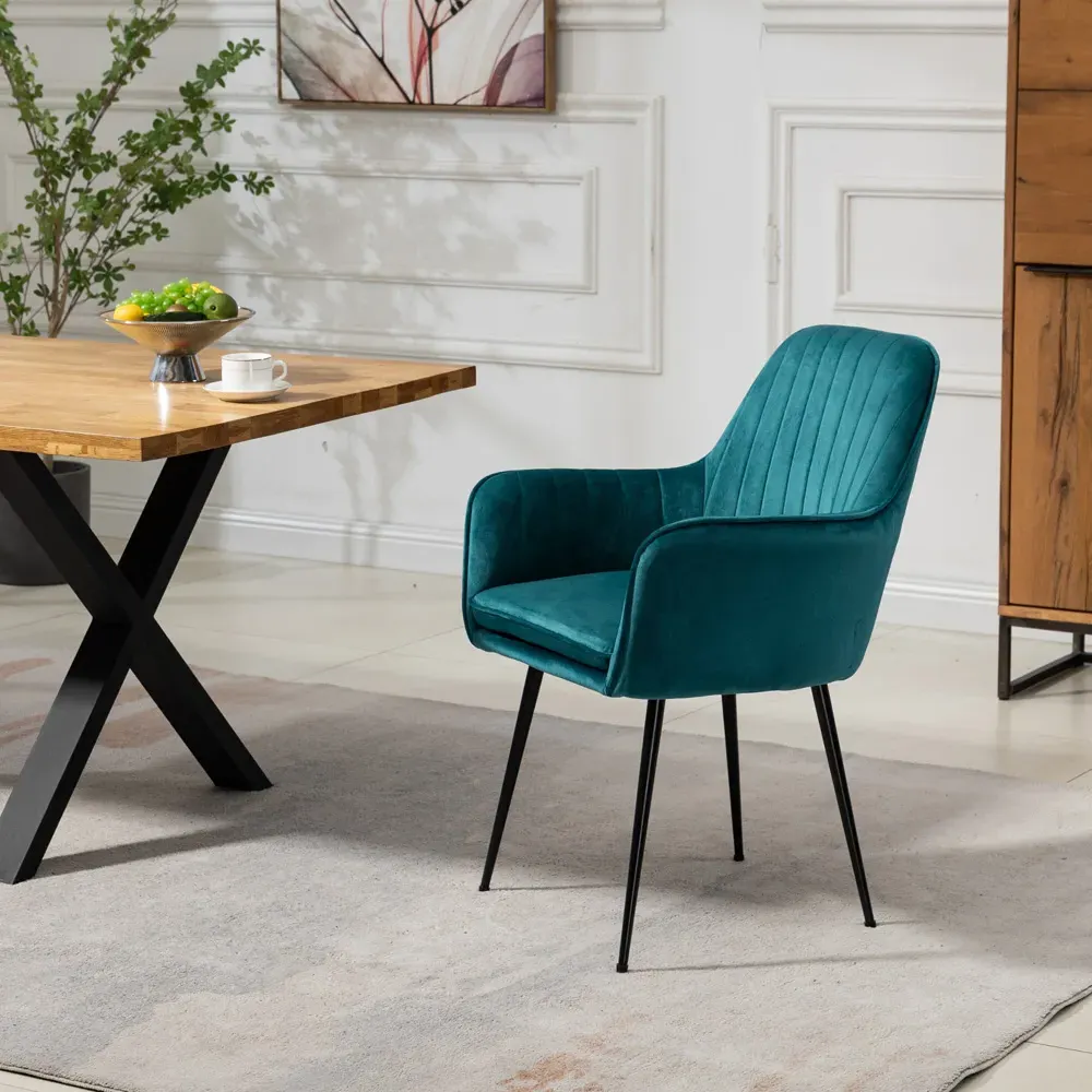 Carrara Set of 2 Dining Chairs - Teal, Velvet
