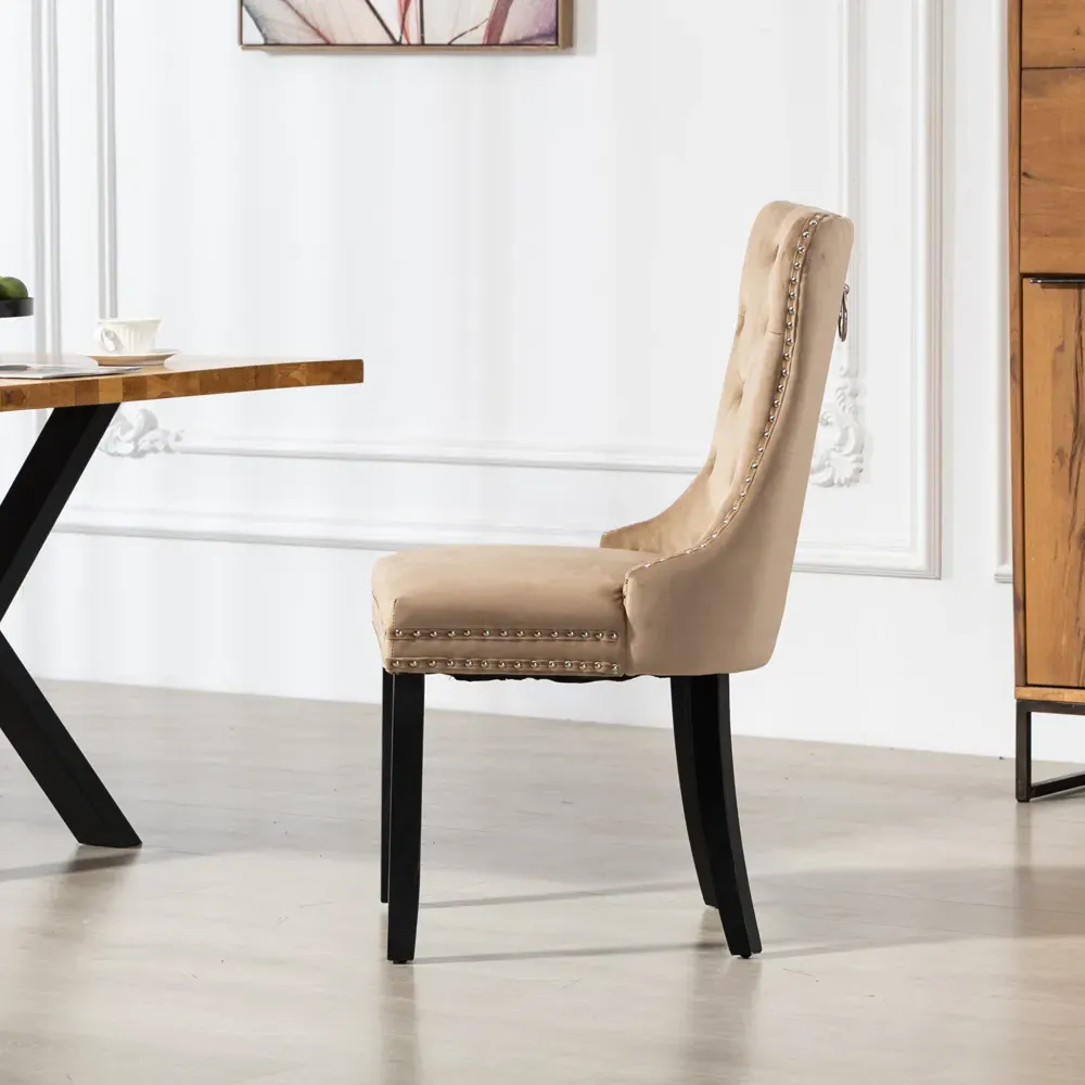 Ceres Set of 2 Dining Chairs - Brown, Velvet