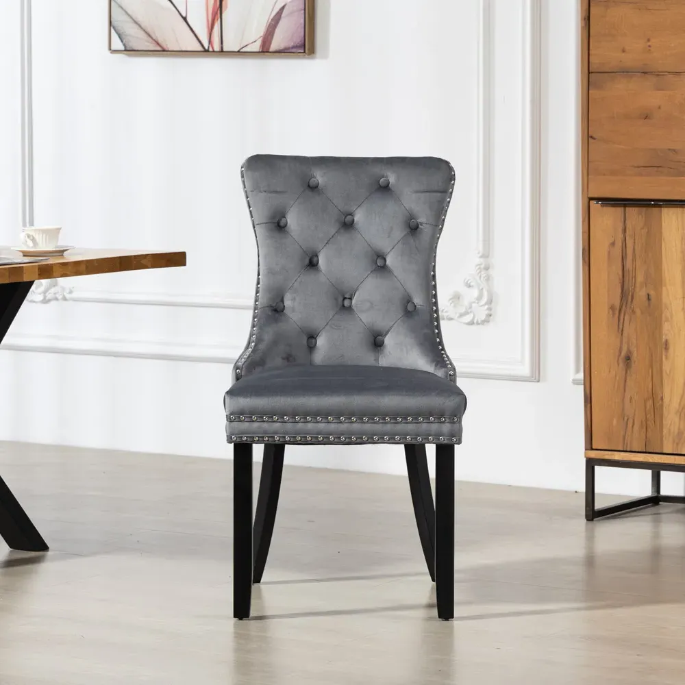 Ceres Set of 2 Dining Chairs - Grey, Velvet