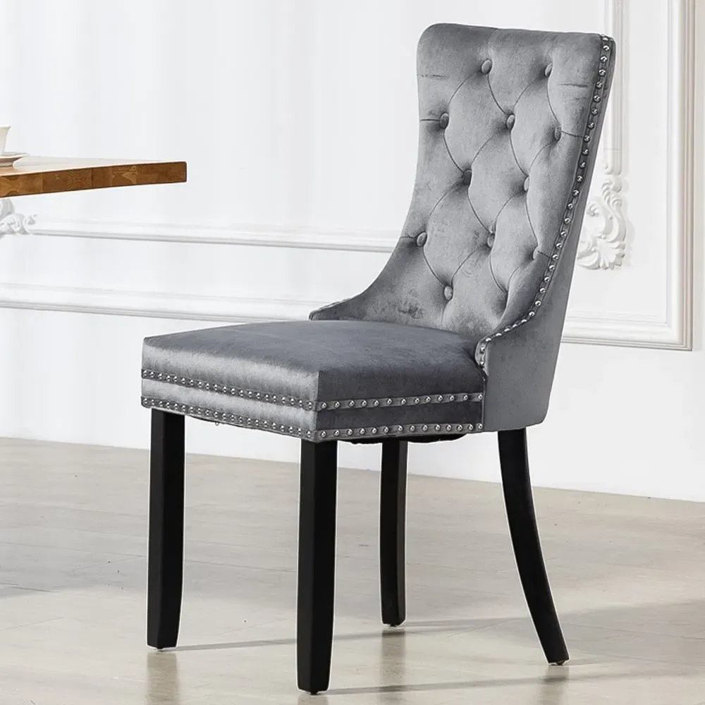 Ceres Set of 2 Dining Chairs - Grey, Velvet