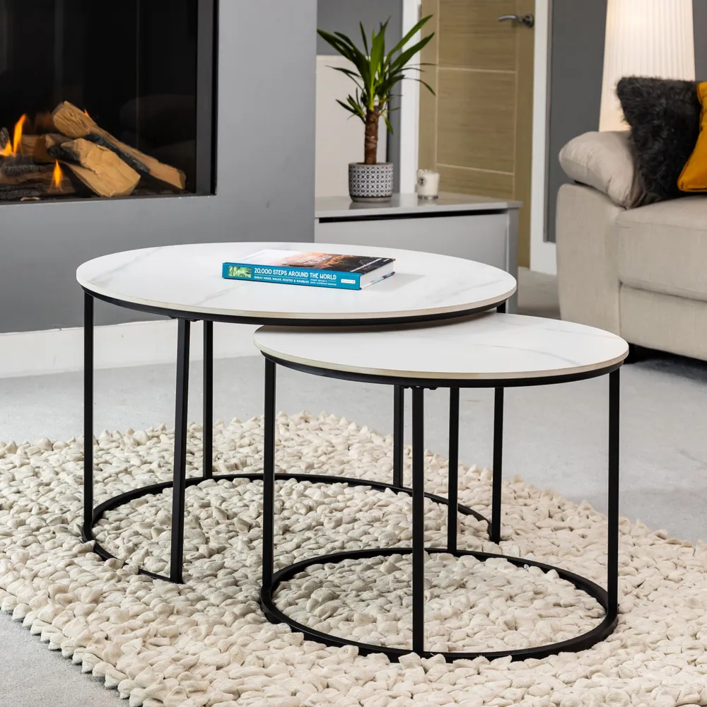 Circa Nest of Tables Set of 2 - White, Ceramic