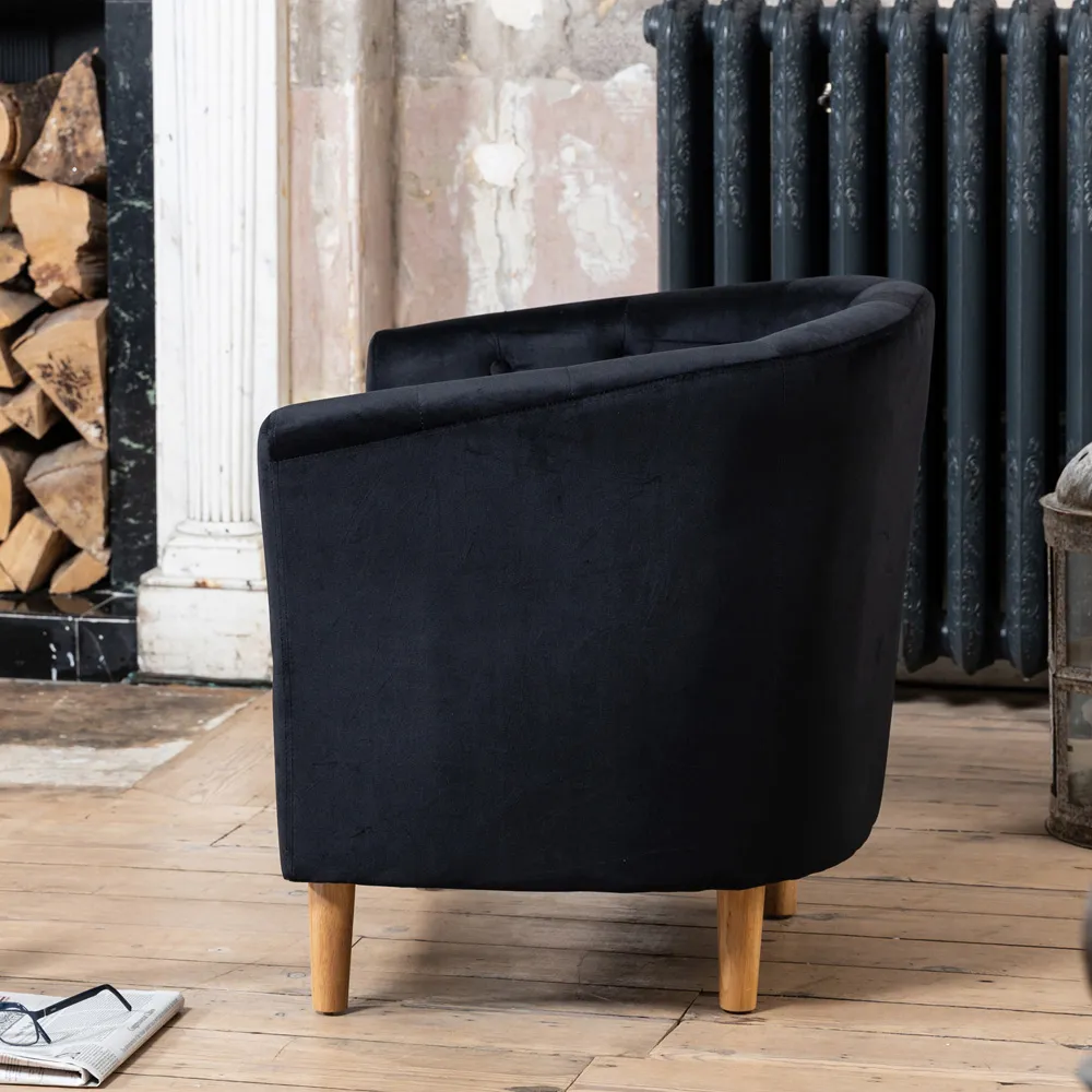 Clio Tub Accent Chair - Black, Velvet