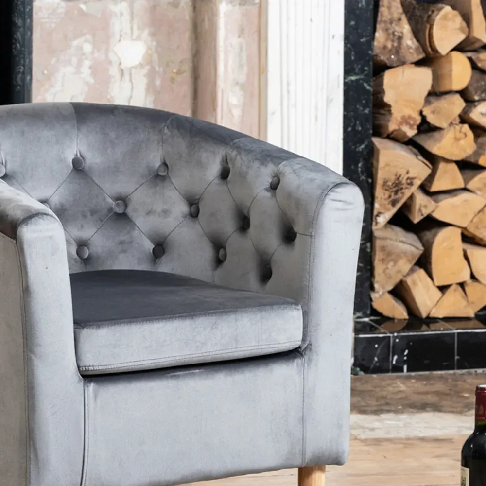 Clio Tub Accent Chair - Grey, Velvet