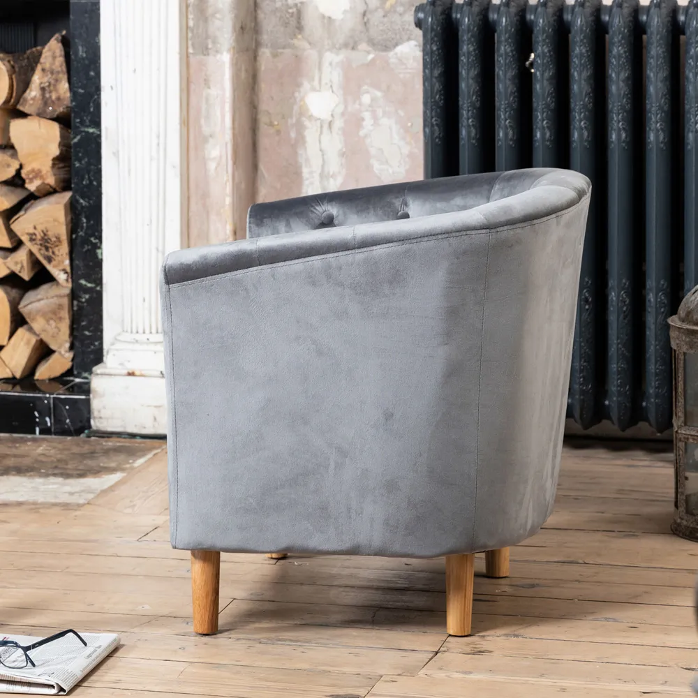 Clio Tub Accent Chair - Grey, Velvet