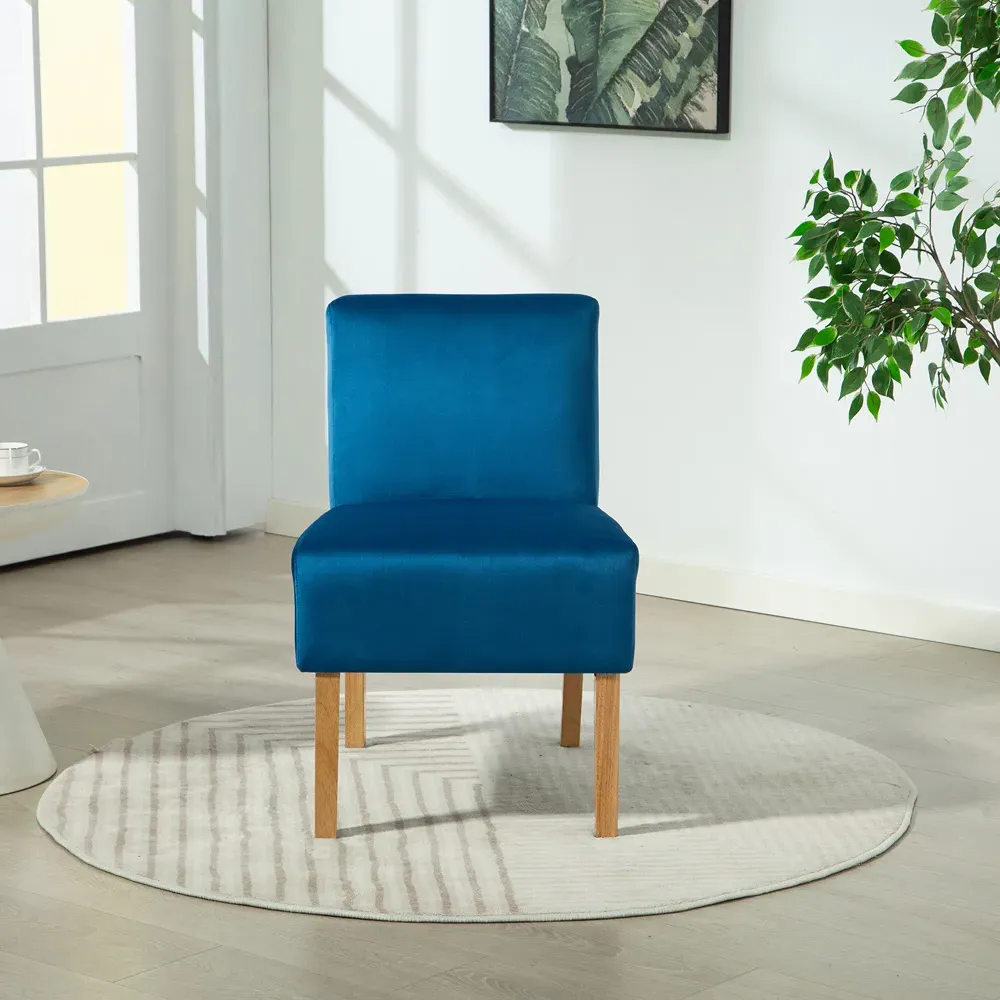 Corina Armless Accent Chair - Blue, Velvet