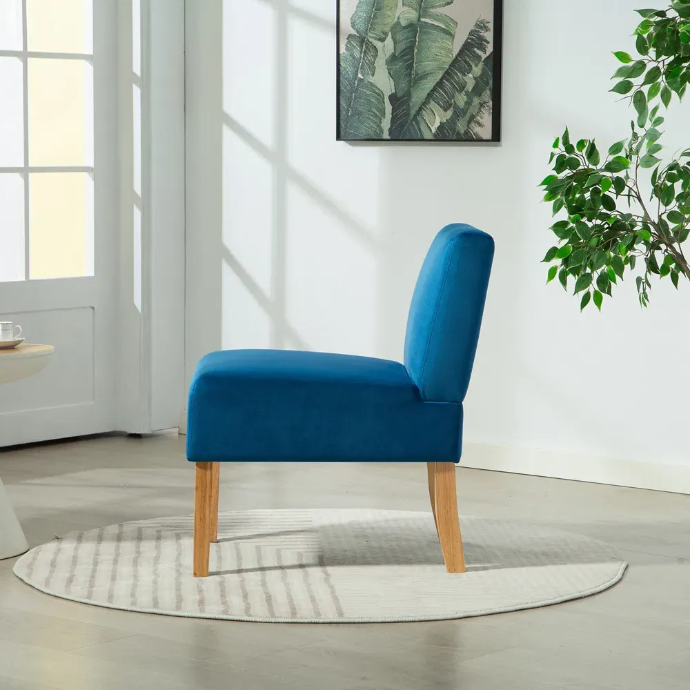 Corina Armless Accent Chair - Blue, Velvet