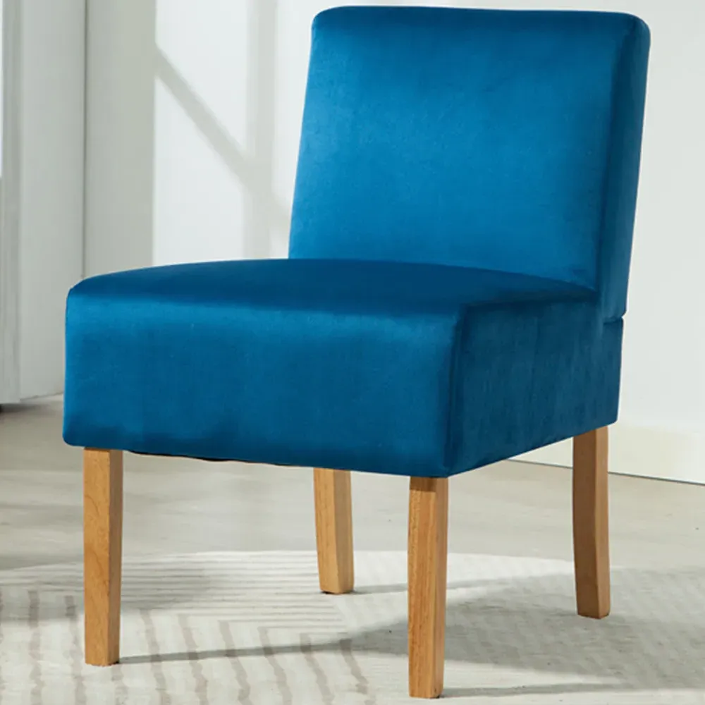 Corina Armless Accent Chair - Blue, Velvet image