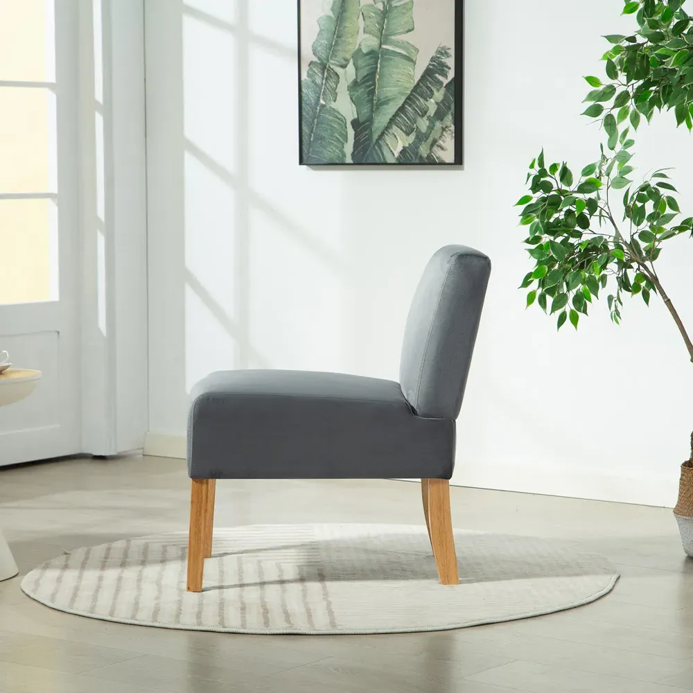 Corina Armless Accent Chair - Grey, Velvet