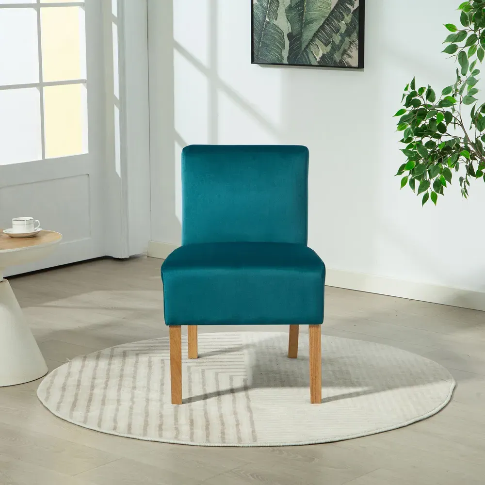 Corina Armless Accent Chair - Teal, Velvet