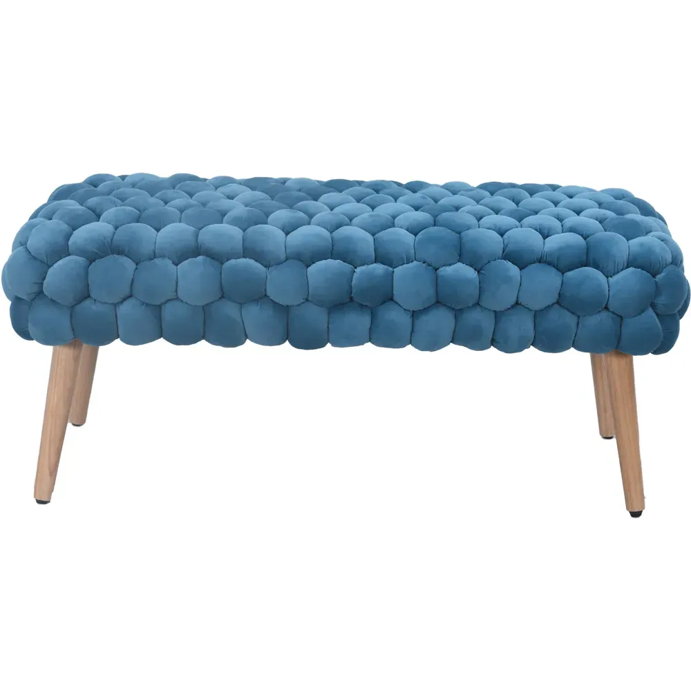 Cushla Large Footstool - Blue, Velvet