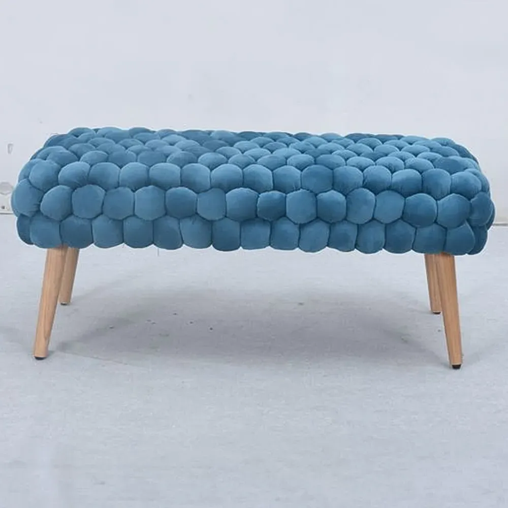 Cushla Large Footstool - Blue, Velvet image