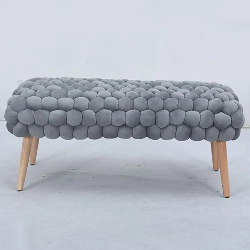 Cushla Large Footstool - Grey, Velvet