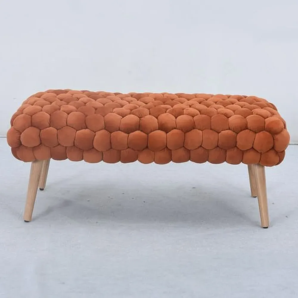 Cushla Large Footstool - Orange, Velvet