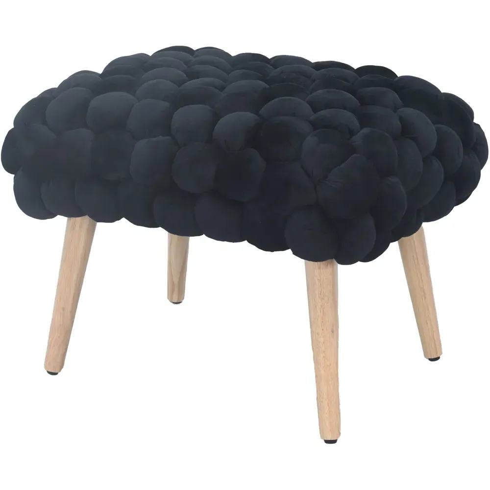 Cushla Small Footstool - Black, Velvet