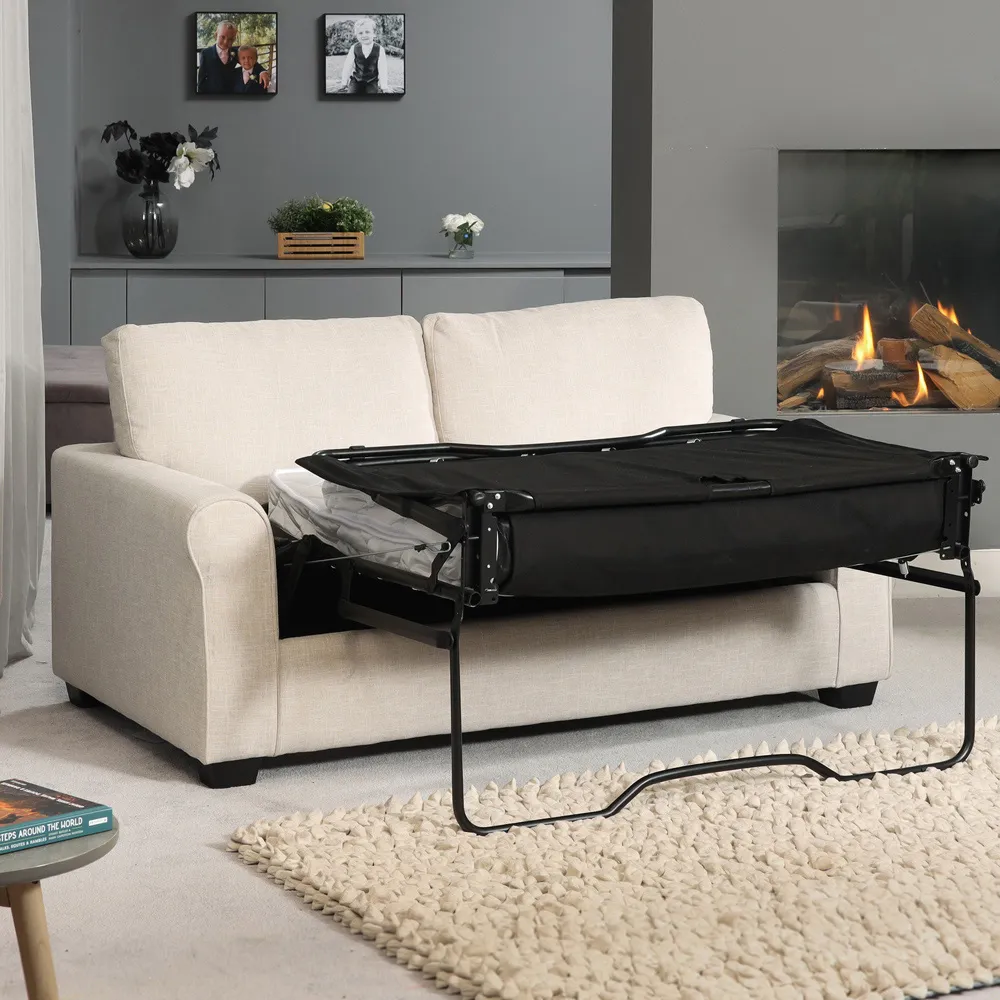 Dawson 2-Seater Sofa Bed with Pull-Out - Beige, Fabric