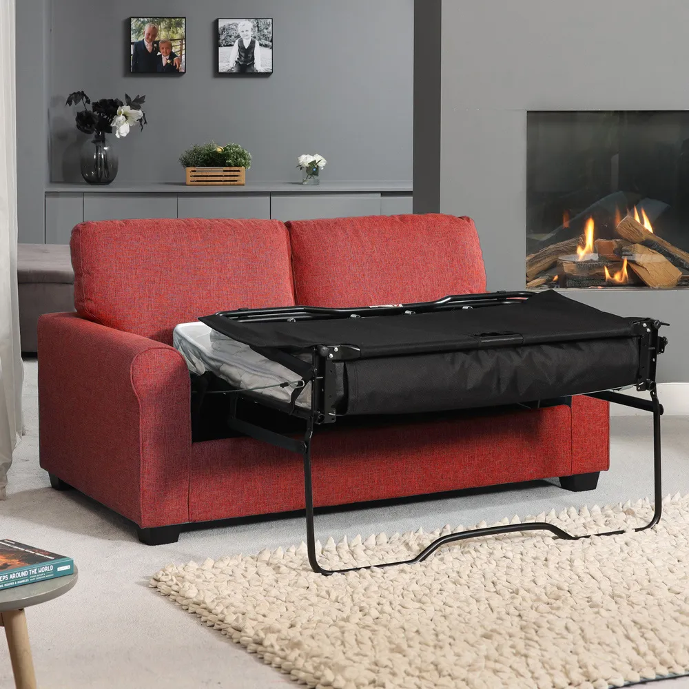 Dawson 2-Seater Sofa Bed with Pull-Out - Red, Fabric