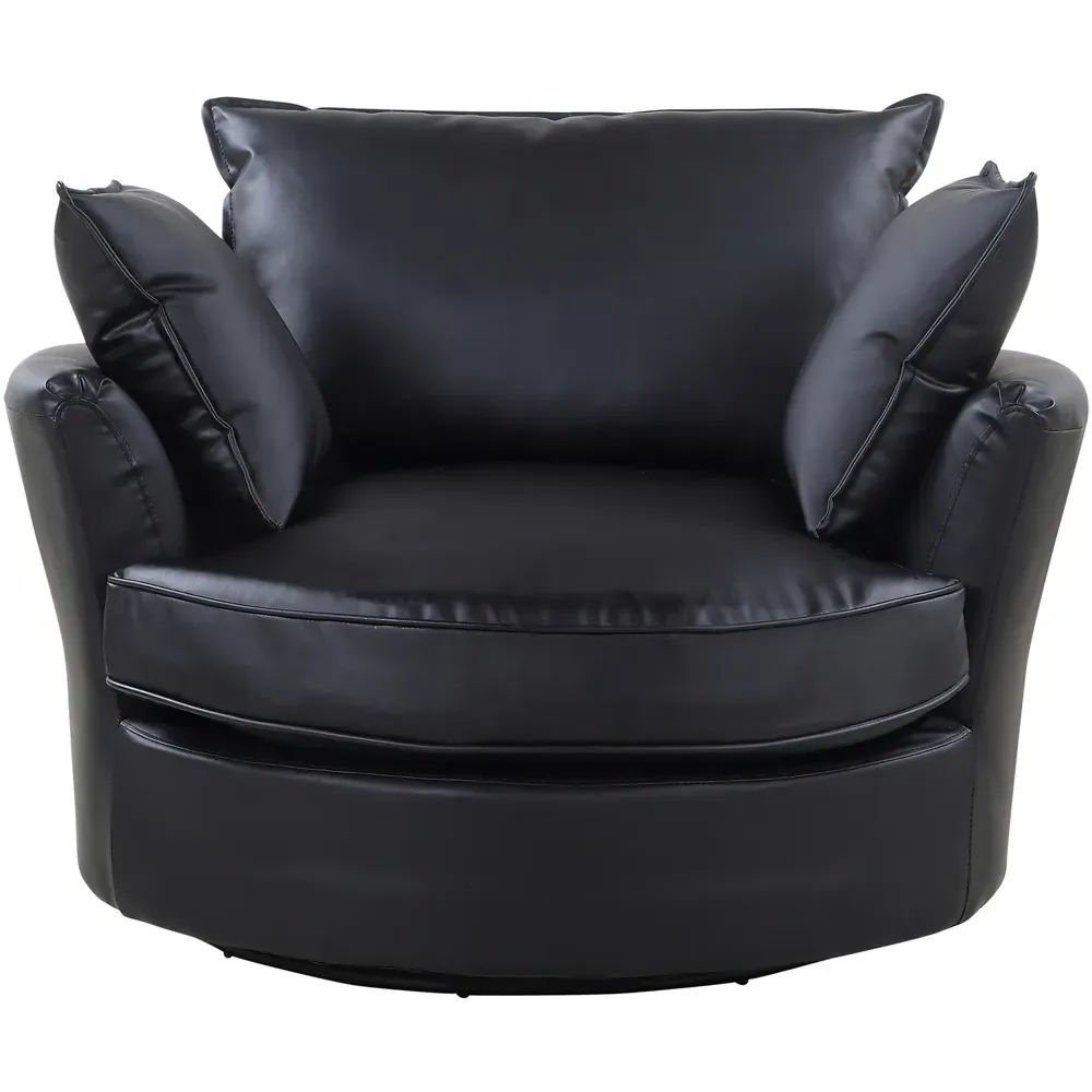 Fairburn Swivel Cuddle Chair - Black, Bonded Leather