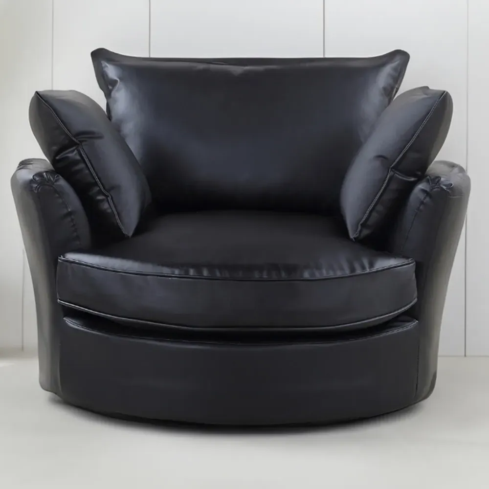 Fairburn Swivel Cuddle Chair - Black, Bonded Leather