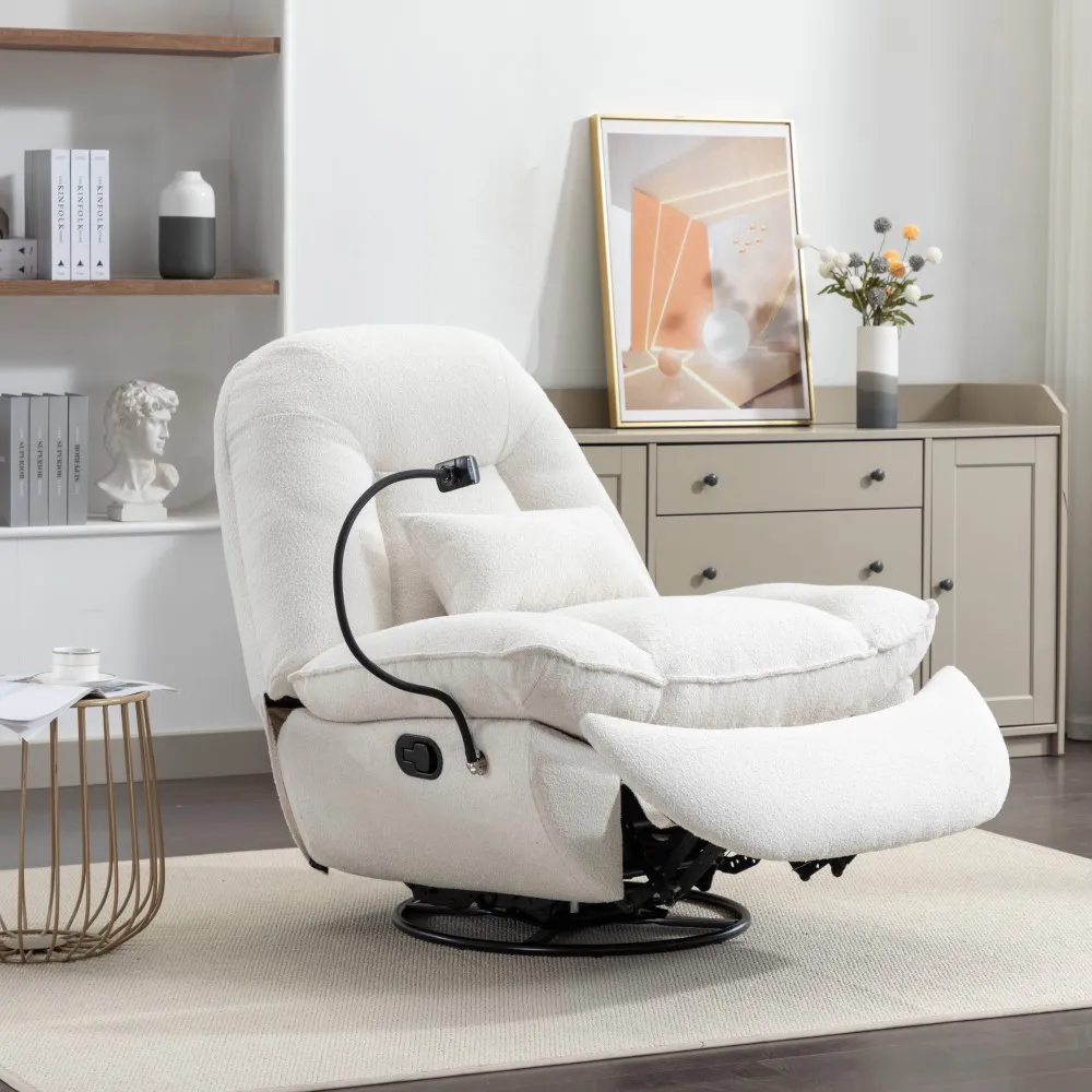 Fallon Swivel Recliner Chair with Phone Holder - Cream, Boucle