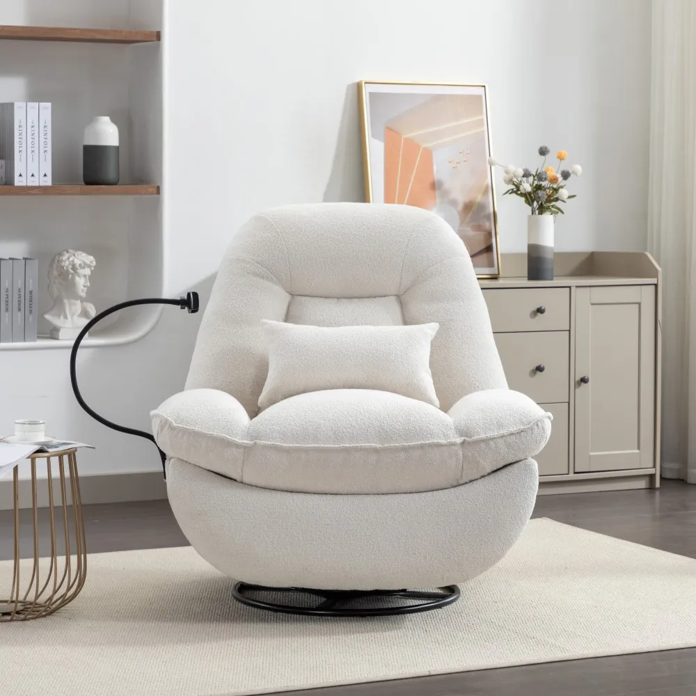 Fallon Swivel Recliner Chair with Phone Holder - Cream, Boucle