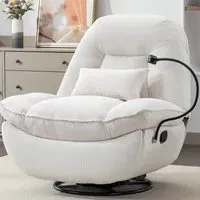 Fallon Swivel Recliner Chair with Phone Holder - Cream, Boucle