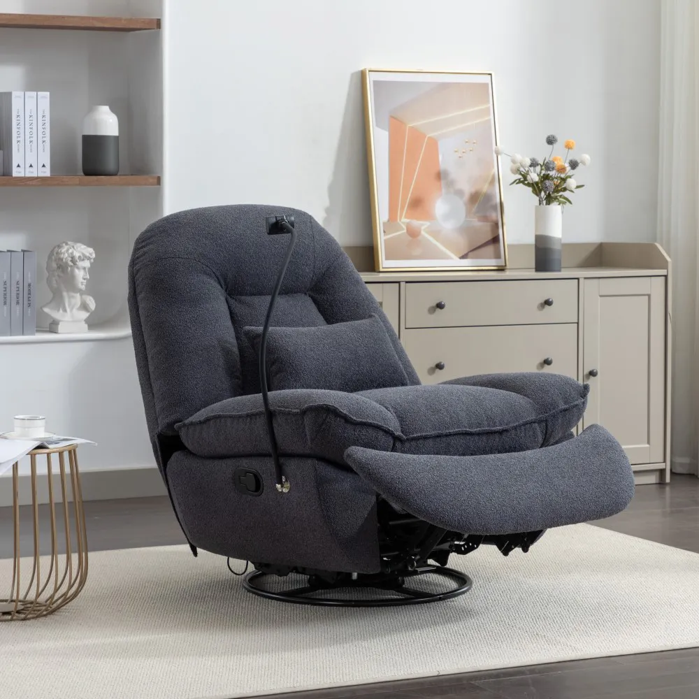 Fallon Swivel Recliner Chair with Phone Holder - Dark Grey, Boucle