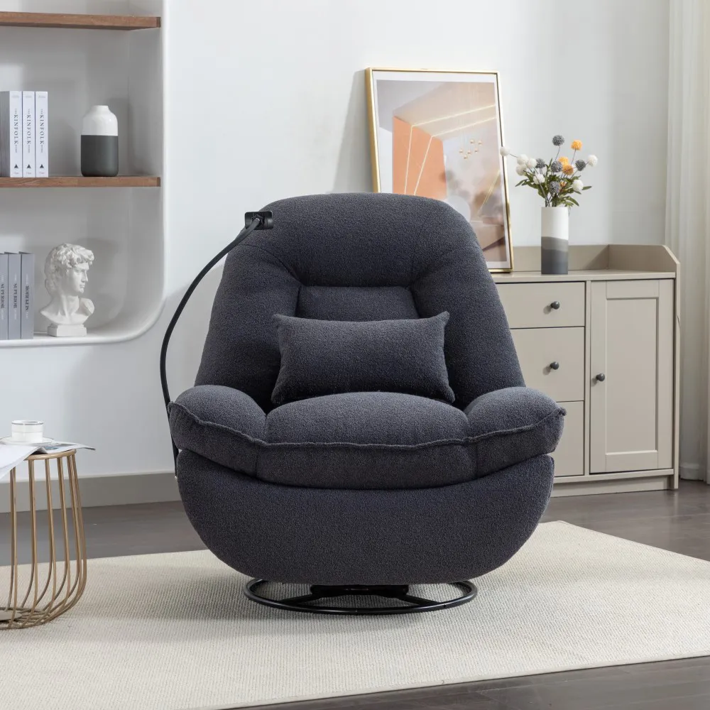 Fallon Swivel Recliner Chair with Phone Holder - Dark Grey, Boucle