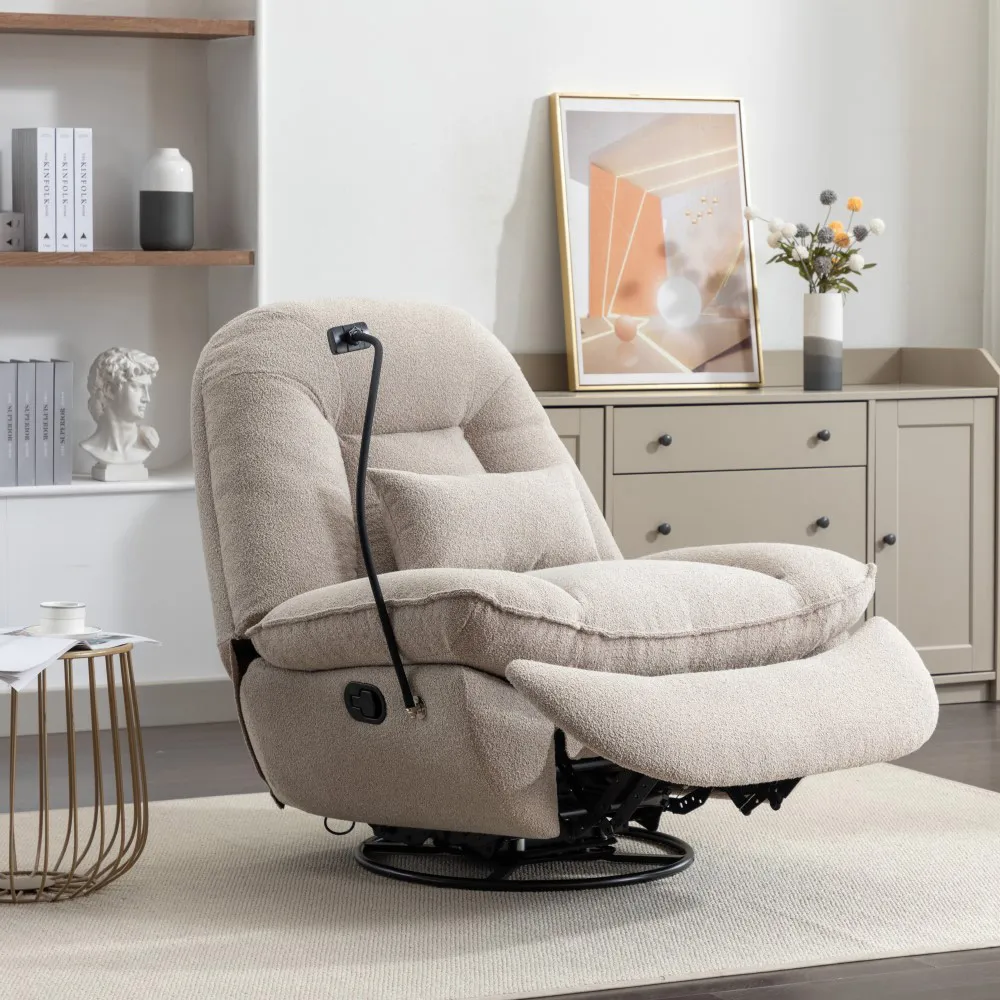 Fallon Swivel Recliner Chair with Phone Holder - Light Brown, Boucle