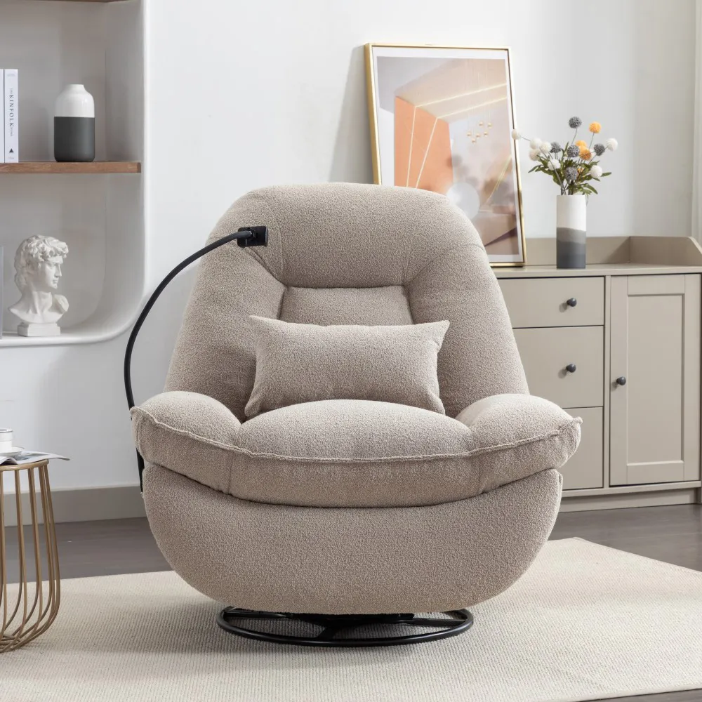 Fallon Swivel Recliner Chair with Phone Holder - Light Brown, Boucle