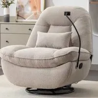 Fallon Swivel Recliner Chair with Phone Holder - Light Brown, Boucle