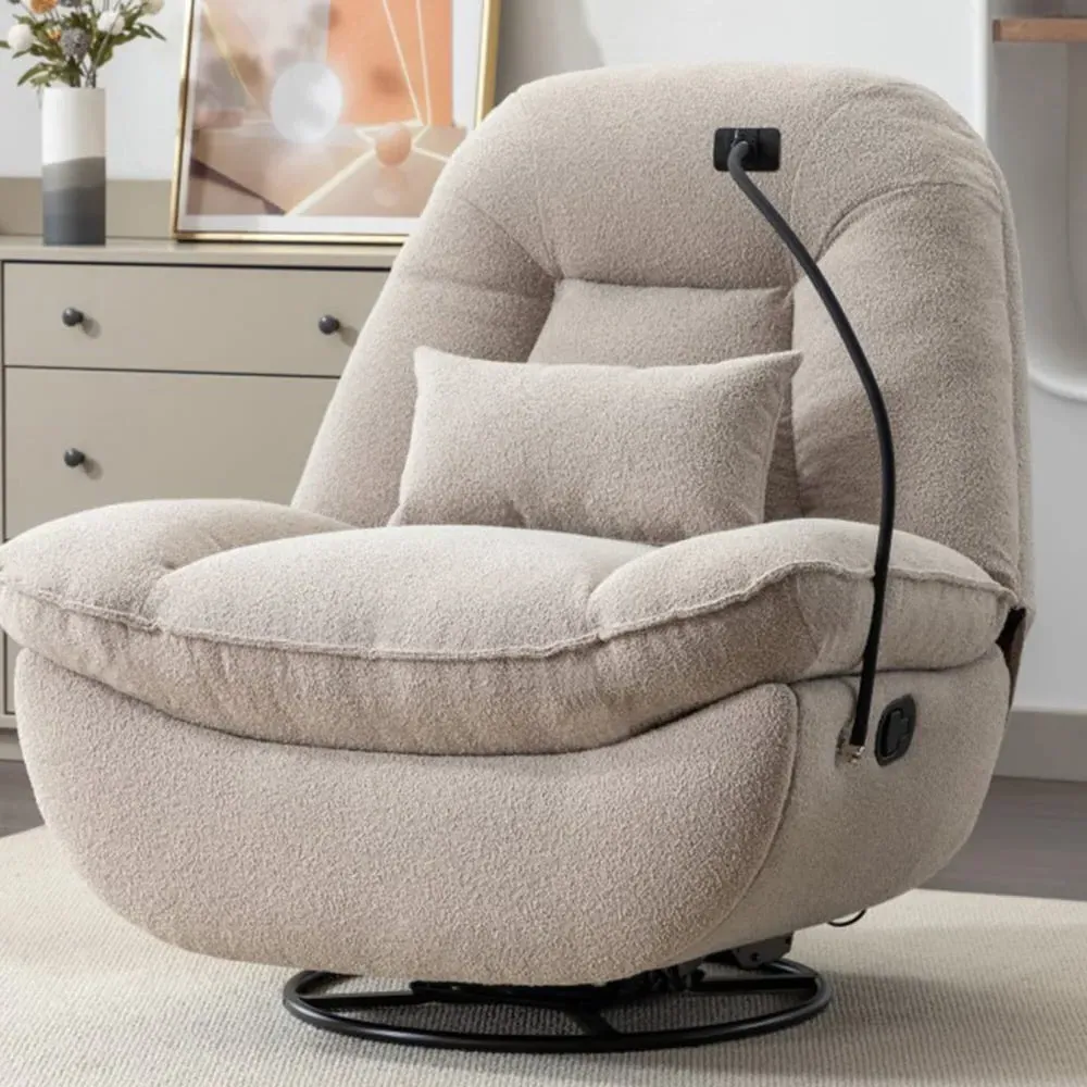Fallon Swivel Recliner Chair with Phone Holder - Light Brown, Boucle