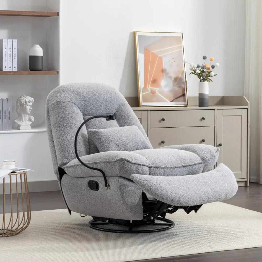 Fallon Swivel Recliner Chair with Phone Holder - Light Grey, Boucle
