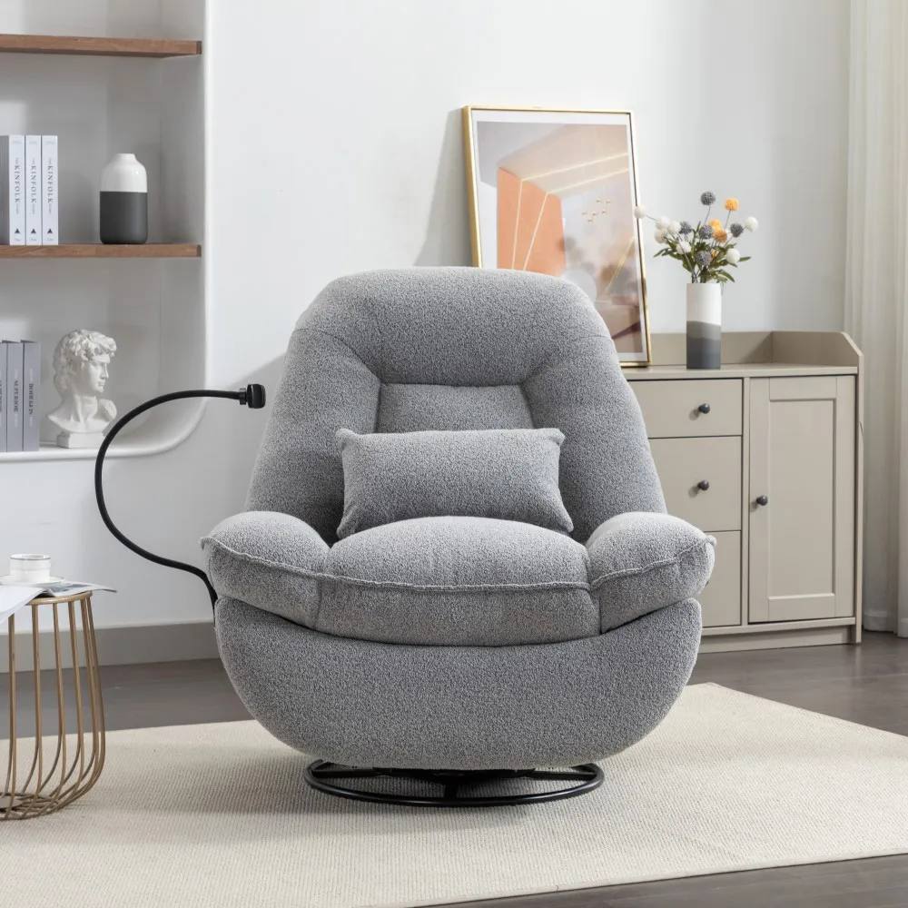 Fallon Swivel Recliner Chair with Phone Holder - Light Grey, Boucle