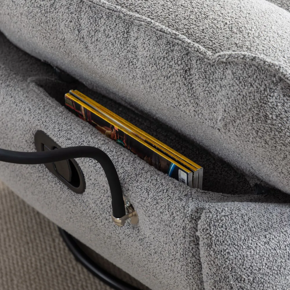 Fallon Swivel Recliner Chair with Phone Holder - Light Grey, Boucle