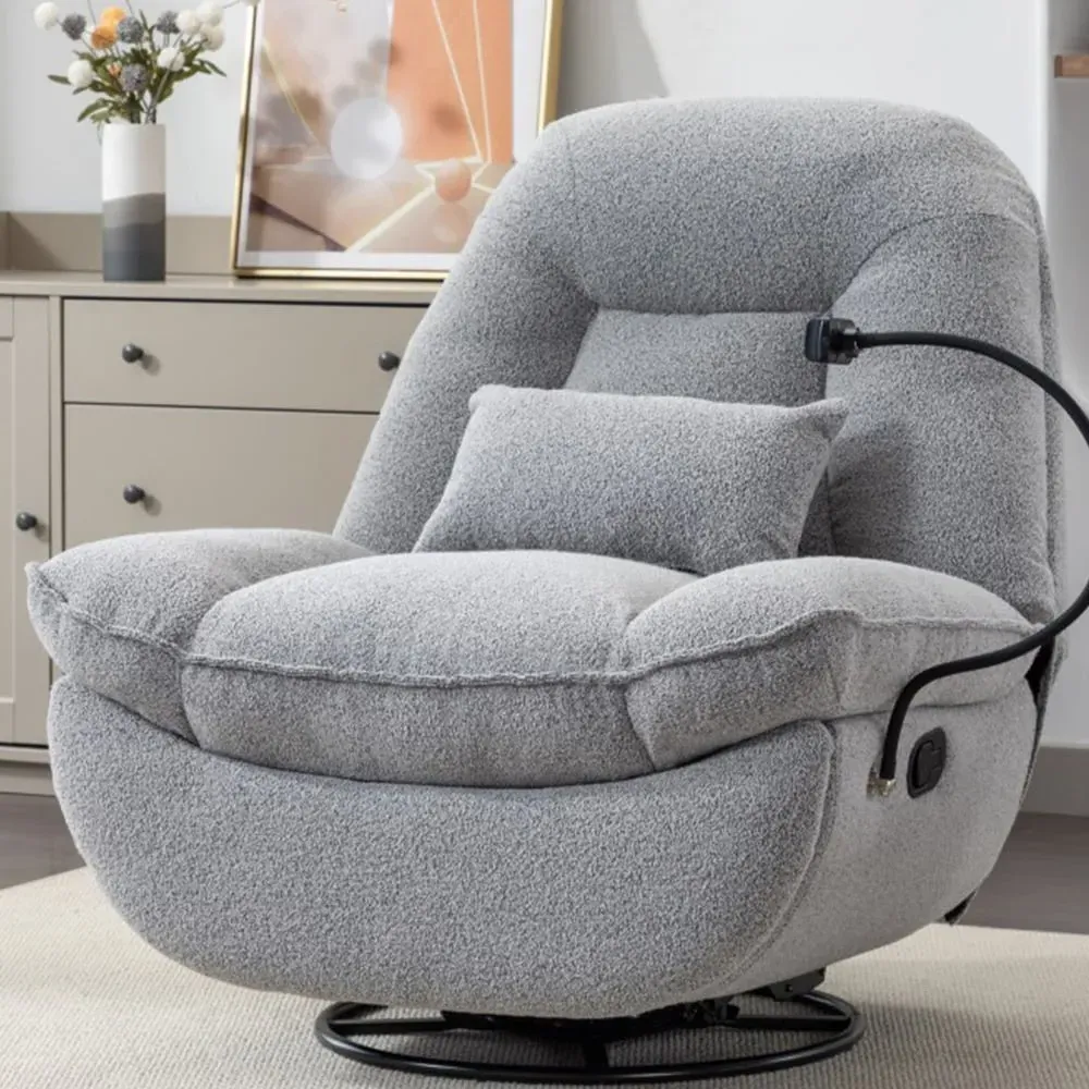 Fallon Swivel Recliner Chair with Phone Holder - Light Grey, Boucle
